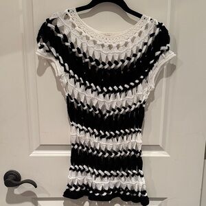 NWOT! Chico's Black and White Crochet Blouse